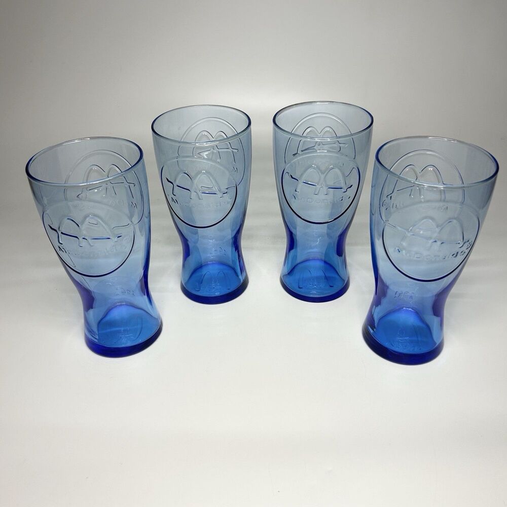 Set Of 4 Vintage McDonald's Retro 1961 Blue Commemorative Drinking Glasses Cups